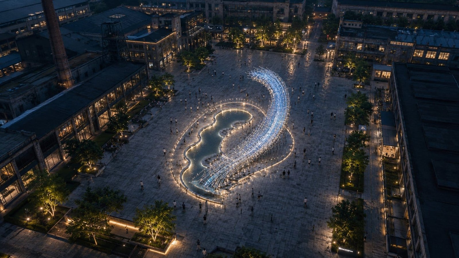 Aerial view of the interactive wave arena and crowd activation zones