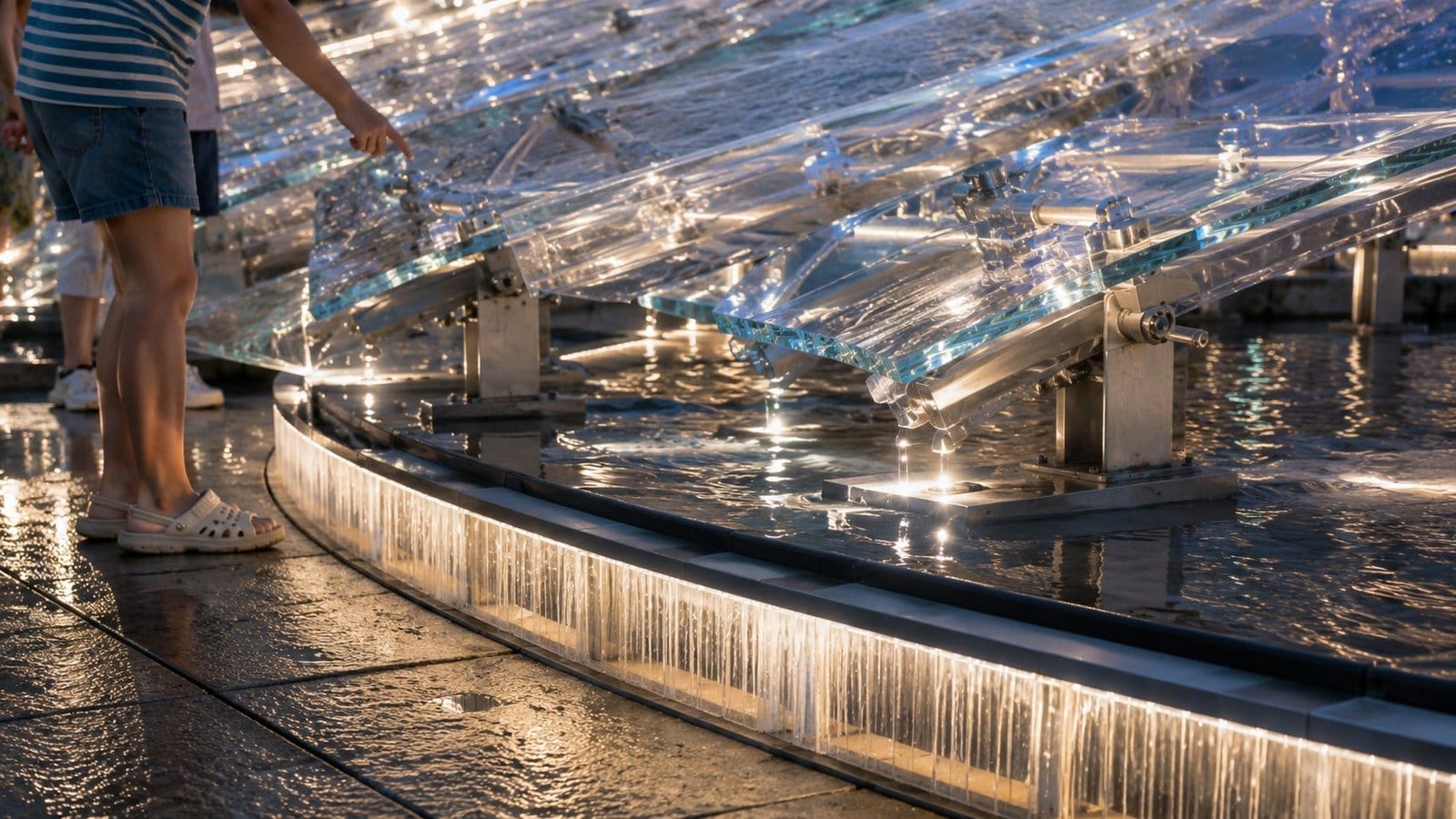 Close-up concept visualization of kinetic translucent tide panels and integrated lighting